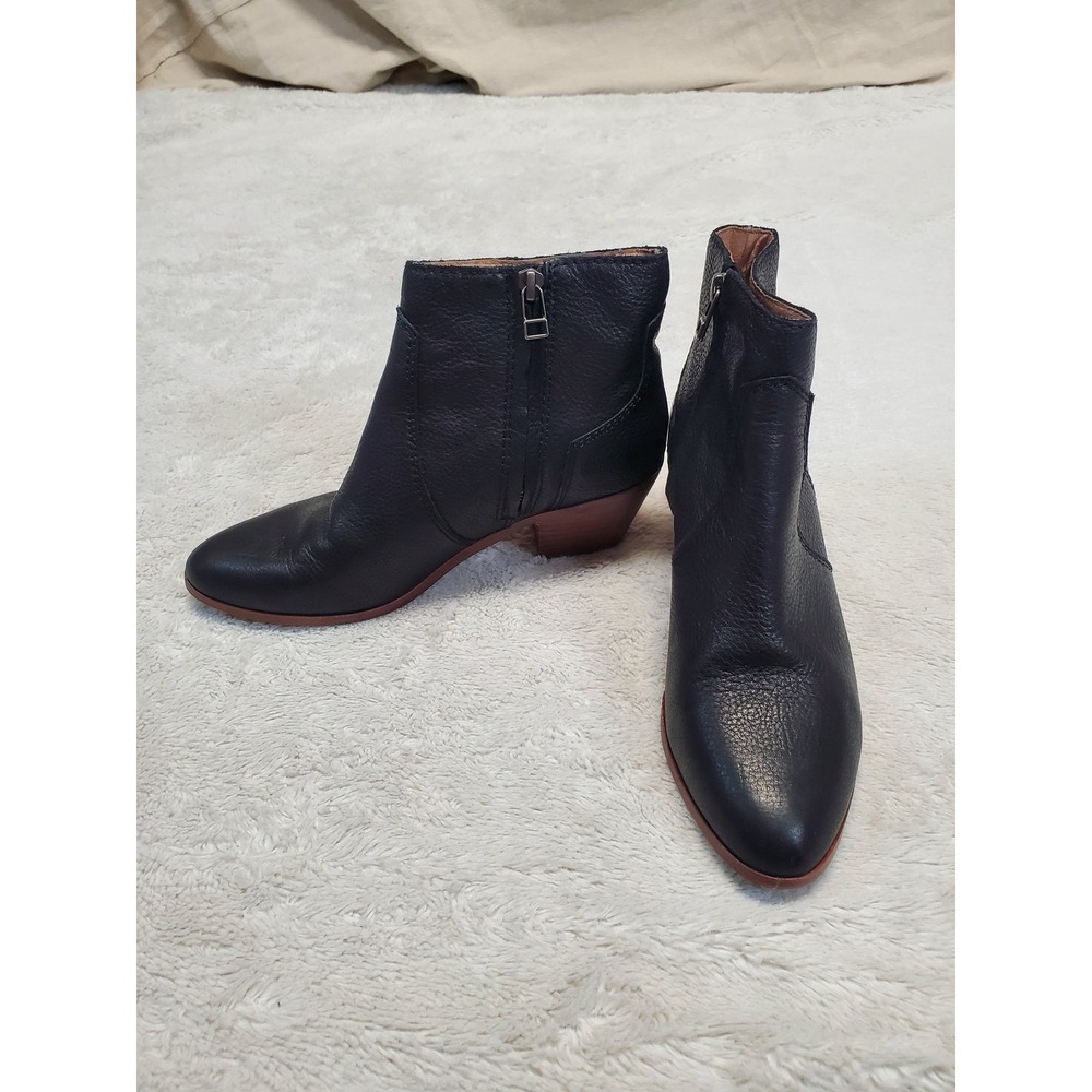 Madewell Black‎ Leather Zip Up Ankle Heeled Boots 6.5 Classic Minimalist Western
